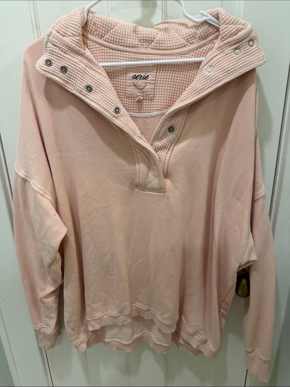 aerie Blush Pink Waffle-Trim Snap Pullover Hoodie